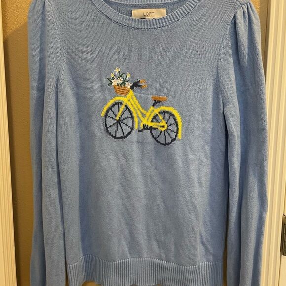 LOFT Women’s Sky Blue Bicycle and Flowers Embroidered Long Sleeve Sweater M - Picture 11 of 11